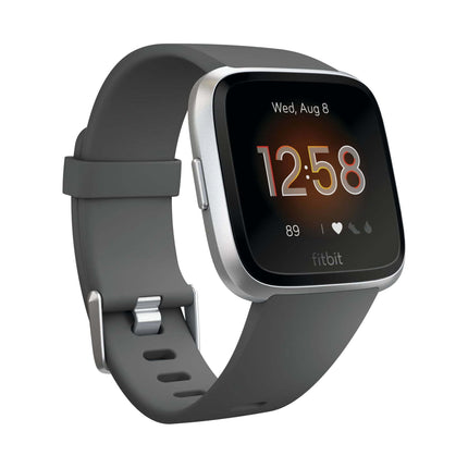 CB6-  Versa Lite Edition Smartwatch Silver Aluminum Case Charcoal Silicone Band - Likeshoppe 
