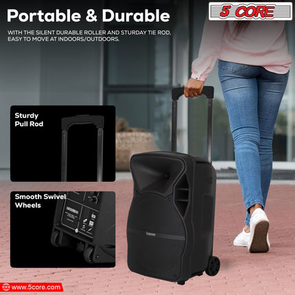 CC9- 5 Core DJ speakers 12" Rechargeable Powered PA system 500W Loud Speaker Bluetooth USB SD Card AUX MP3 FM LED Ring - ACTIVE HOME 12 2-MIC - Likeshoppe 
