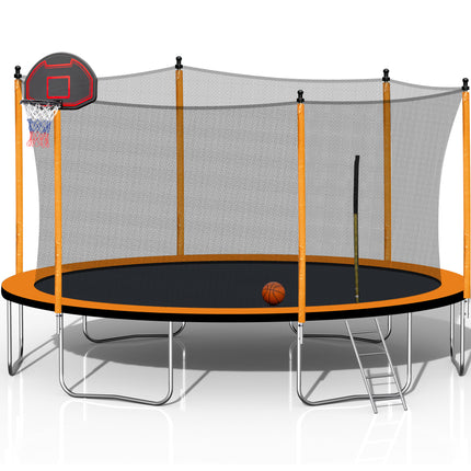 BA8- 15FT Trampoline with Basketball Hoop Inflator and Ladder(Inner Safety Enclosure) Orange - Likeshoppe 