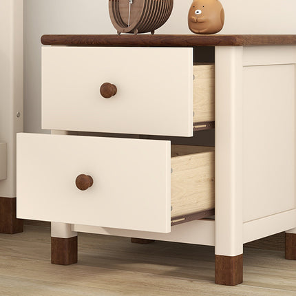 AW5- Wooden Nightstand with Two Drawers for Kids,End Table for Bedroom,Cream+Walnut - Likeshoppe 