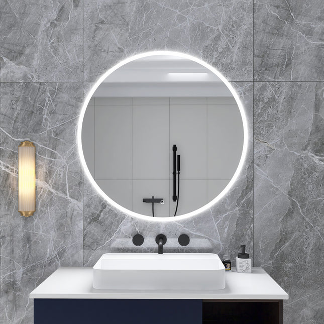 BU9- 24 in. Round Wall-Mounted Dimmable LED Bathroom Vanity Mirror with Defogger and Bluetooth Music Speaker - Likeshoppe 
