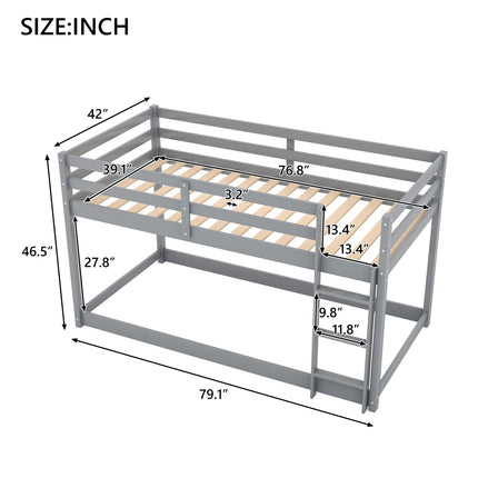 AS29- Twin over Twin Floor Bunk Bed with Ladder - Likeshoppe 