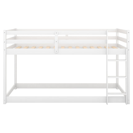 AS29- Twin over Twin Floor Bunk Bed with Ladder - Likeshoppe 