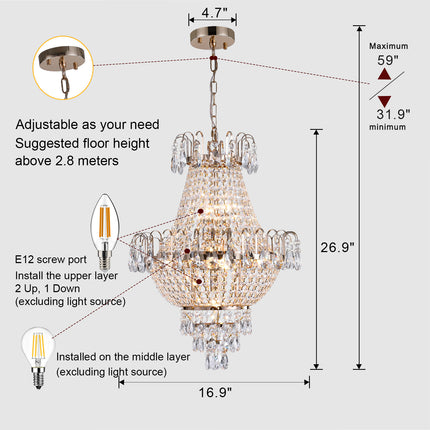 BX3- Gold Crystal Chandeliers,Large Contemporary Luxury Ceiling Lighting for Living Room Dining Room Bedroom Hallway - Likeshoppe 