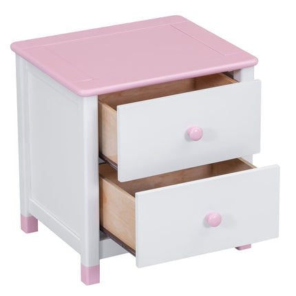 AW3- Wooden Nightstand with Two Drawers for Kids,End Table for Bedroom,White+Pink - Likeshoppe 