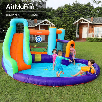 BC8- AirMyFun Inflatable Bounce House, Jumping Castle with Water and Slide, Inflatable Bouncer with Air Blower, Water Spray for Summer Time, Idea for Kids (Water Park) - Likeshoppe 