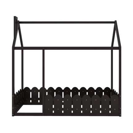 AS24- (Slats are not included) Twin Size Wood Bed House Bed Frame with Fence;  for Kids;  Teens;  Girls;  Boys - Likeshoppe 