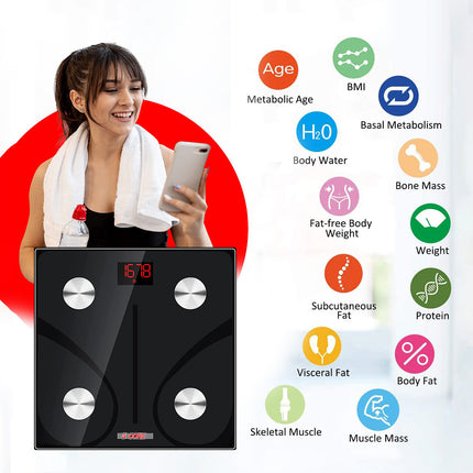 BT1- 5 Core Scale for Body Weight Battery Power Smart Digital Most Accurate Fat Loss Machine Pesas Para Pesar Personas w App Sync - BBS DOT B BLK - Likeshoppe 