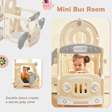 BB22- Kids Swing-N-Slide with Bus Play Structure; Freestanding Bus Toy with Slide&Swing for Toddlers; Bus Slide Set with Basketball Hoop - Likeshoppe 