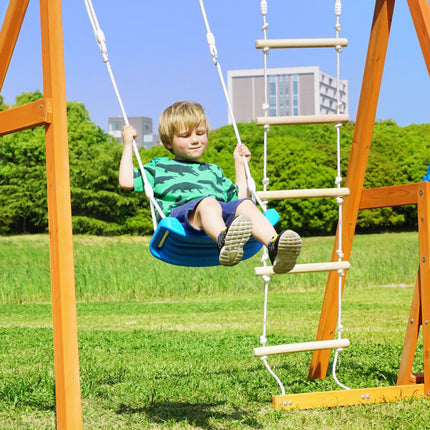 AZ3- Wooden Swing Set with Slide;  Outdoor Playset Backyard Activity Playground Climb Swing Outdoor Play Structure for Toddlers;  Ready to Assemble Wooden Swing-N-Slide Set Kids Climbers - Likeshoppe 