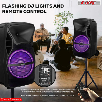CC6- 5 Core Powered PA Speaker 80W RMS Portable Active Powered DJ Audio System w Bluetooth 5.1 Two Wireless UHF Mics and Remote - ACTIVE HOME 15 2-MIC - Likeshoppe 