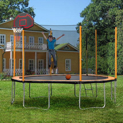 BA8- 15FT Trampoline with Basketball Hoop Inflator and Ladder(Inner Safety Enclosure) Orange - Likeshoppe 