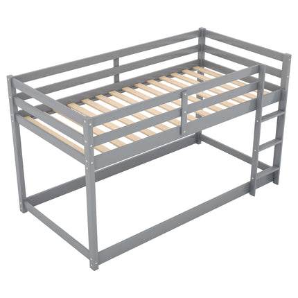 AS29- Twin over Twin Floor Bunk Bed with Ladder - Likeshoppe 