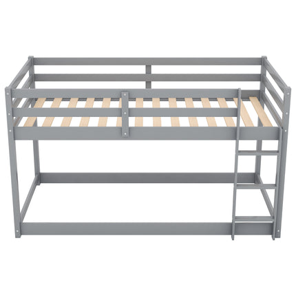 AS29- Twin over Twin Floor Bunk Bed with Ladder - Likeshoppe 