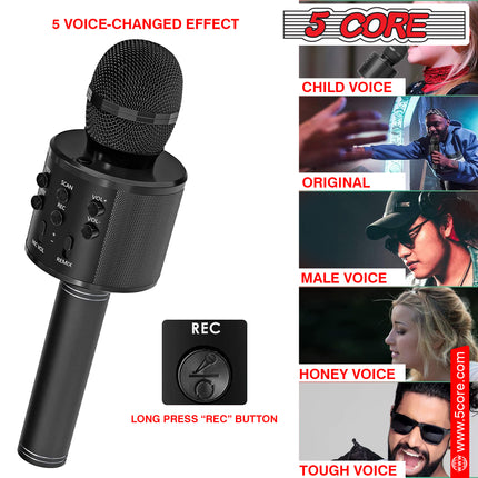 CC20- 5 Core Karaoke Wireless Microphones Bluetooth • w Stereo Mic Speaker • Portable Recording Microfono Inalambrico • SD Card & USB • Gifts Music Toys for Kids and Adults All Age- WM SPK BLK - Likeshoppe 