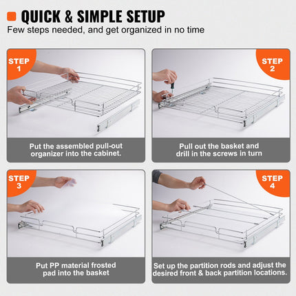 CJ3- 20"W x 21"D Pull Out Cabinet Organizer, Heavy Duty Slide Out Pantry Shelves, Chrome-Plated Steel Roll Out Drawers, Sliding Drawer Storage for Home, Inside Kitchen Cabinet, Bathroom, Under Sink - Likeshoppe 