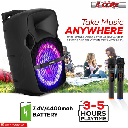 CC10- 5 Core DJ speakers 10" Rechargeable Powered PA system 400W Loud Speaker Bluetooth USB SD Card AUX MP3 FM LED Ring - ACTIVE HOME 10 2-MIC - Likeshoppe 