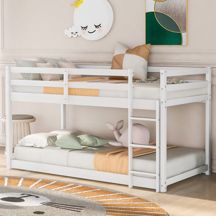 AS29- Twin over Twin Floor Bunk Bed with Ladder - Likeshoppe 