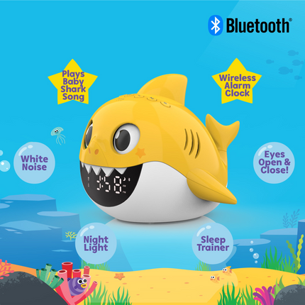 CH24- Nickelodeon Pink Fong Baby Shark Bluetooth Speaker with Digital Alarm Clock, White Noise - Likeshoppe 