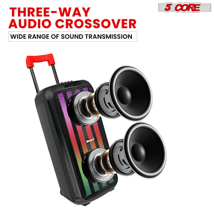 CC14- 5 Core Bluetooth Speaker Karaoke Machine • 8" 3 Way Speaker • Portable Singing PA System • w DJ Light • FM + TWS + USB + SD Card + AUX + REC • Party Speakers Include Two Wireless Mics- PLB 8X2 2MIC - Likeshoppe 