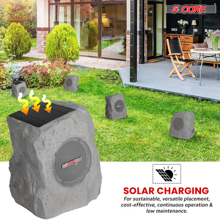 CC15- 5 Core Outdoor Speakers Bluetooth Waterproof Linkable TWS 10W RMS Pool Patio Garden Wireless Subwoofer Outside Solar Rock Speaker w LED Light All Season Use - GRDNSPK SP GRY - Likeshoppe 