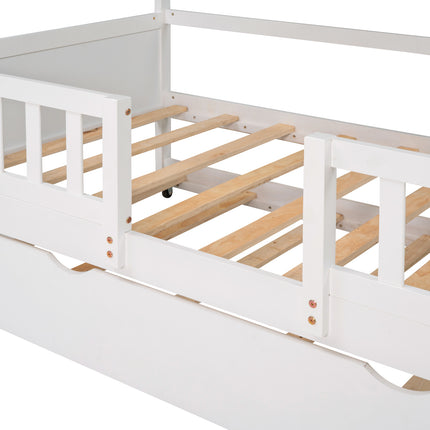 AS2- Twin Size House Bed Wood Bed with Twin Size Trundle - Likeshoppe 