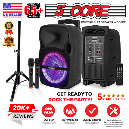 CC10- 5 Core DJ speakers 10" Rechargeable Powered PA system 400W Loud Speaker Bluetooth USB SD Card AUX MP3 FM LED Ring - ACTIVE HOME 10 2-MIC - Likeshoppe 