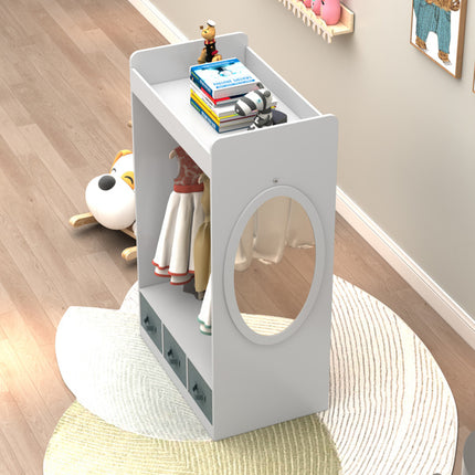 AX4- Kids Costume Organizer, Costume Rack, Kids Armoire, Open Hanging Armoire Closet with Mirror-WHITE - Likeshoppe 