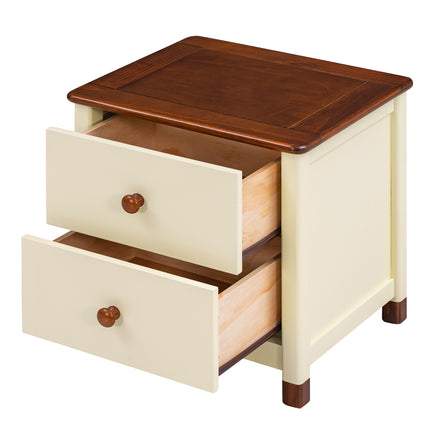 AW5- Wooden Nightstand with Two Drawers for Kids,End Table for Bedroom,Cream+Walnut - Likeshoppe 