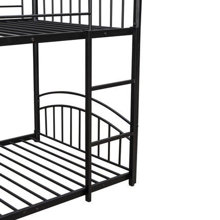 AS18-Twin Over Twin Metal Bunk Bed With Slide; Kids House Bed - Likeshoppe 