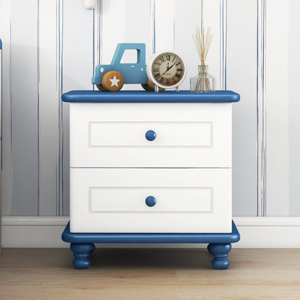 AW2- Wooden Nightstand with Two Drawers for Kids,End Table for Bedroom,White+Blue - Likeshoppe 