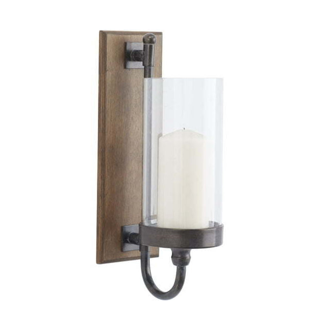BU2- DecMode Farmhouse Rectangular Wooden Candle Wall Sconce, 5"W x 16"H with Brown and Black Matte Finish - Likeshoppe 