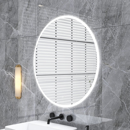BU9- 24 in. Round Wall-Mounted Dimmable LED Bathroom Vanity Mirror with Defogger and Bluetooth Music Speaker - Likeshoppe 