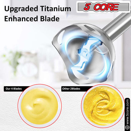BQ1- 5 Core Handheld Blender, Electric Hand Blender 8-Speed 500W, Immersion Hand Held Blender Stick with Food Grade Stainless Steel Blades for Perfect Smoothies, Puree Baby Food & Soup - HB 1510 - Likeshoppe 