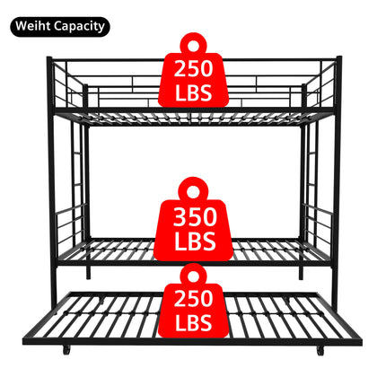 AS17- Twin Over Twin Metal Bunk Bed Frame with Trundle(Upgrade reinforcement version) - Likeshoppe 