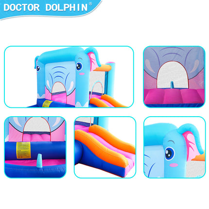 BC3- Elephant Inflatable Castle Blue Bounce House w/ Slide Ball Pool and 350W Blower - Likeshoppe 