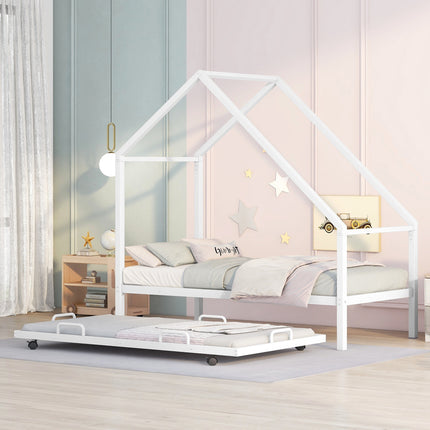 AS19- Metal House Bed With Trundle;  Twin Size House Bed - Likeshoppe 