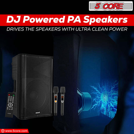 CC8- 5 Core Powered PA Speaker • 1500W Peak Portable Active Powered DJ Audio System • w Bluetooth 5.1 • SD USB AUX MIC FM RCA Input • 2 Wireless UHF Microphone • Remote- ACTIVE DJ 12 2-MIC - Likeshoppe 