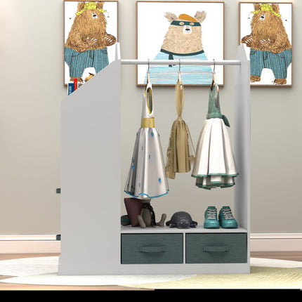 AX2- Kids Costume Organizer, Costume Rack, Kids Armoire, Open Hanging Armoire Closet with Mirror-WHITE - Likeshoppe 