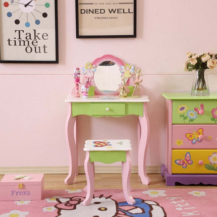 AY4- Kids Funnel Layla Girls Flower Vanity Set with Stool - Likeshoppe 