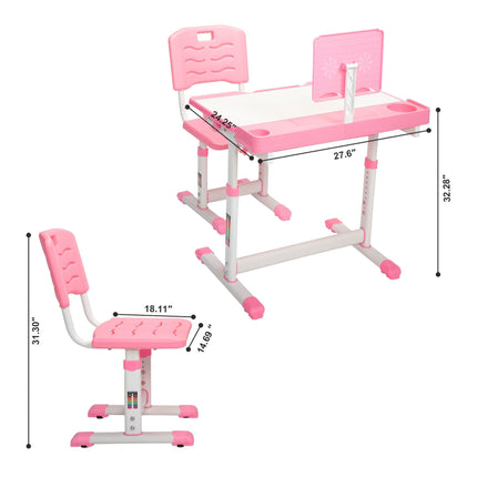 AV6- Kids Desks, Height Adjustable Children Desk and Chair Set,Childs School Student Sturdy Table,Bookstand Pink XH - Likeshoppe 