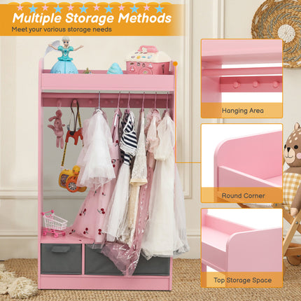 AX3- Kids Costume Organizer, Costume Rack, Kids Armoire, Open Hanging Armoire Closet with Mirror-PINK - Likeshoppe 
