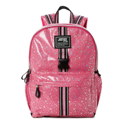 BZ1- Justice Girls 17" Laptop Backpack, Lunch Tote and Pencil Case, 3-Piece Set Pink Star Print - Likeshoppe 