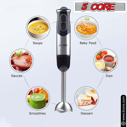 BQ1- 5 Core Handheld Blender, Electric Hand Blender 8-Speed 500W, Immersion Hand Held Blender Stick with Food Grade Stainless Steel Blades for Perfect Smoothies, Puree Baby Food & Soup - HB 1510 - Likeshoppe 