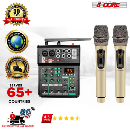 CC5- 5 Core Audio Mixer 4 Channel DJ Mixing Board Small Bluetooth USB Mezclador De Audio w Phantom Power Console for Live Recording Podcast Karaoke - MX 4CH 2MIC GLD - Likeshoppe 