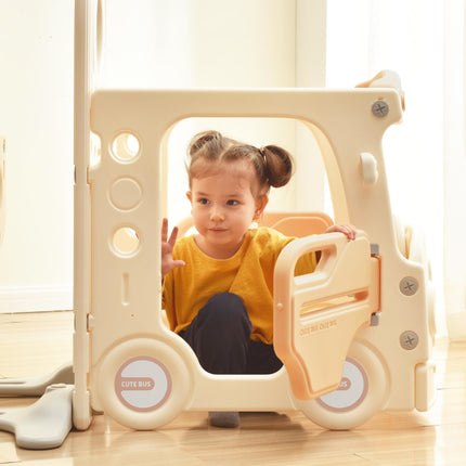 BB22- Kids Swing-N-Slide with Bus Play Structure; Freestanding Bus Toy with Slide&Swing for Toddlers; Bus Slide Set with Basketball Hoop - Likeshoppe 