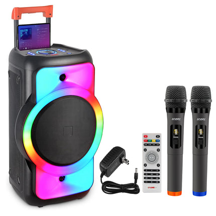 CC17- 5 Core Karaoke Machine Bluetooth Portable Singing PA Speaker System w Cool DJ Light Support FM + TWS + USB + Memory Card + AUX + REC Party Speakers Includes Two Wireless Mics PLB 12X1 2MIC - Likeshoppe 