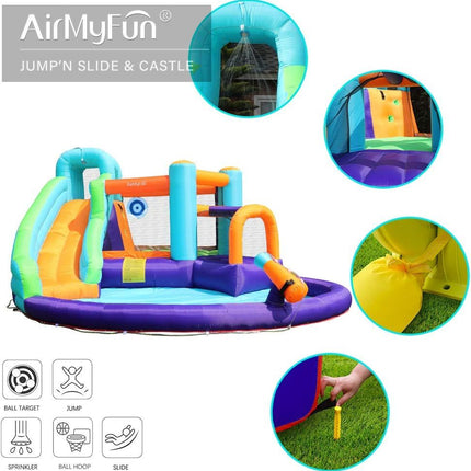 BC8- AirMyFun Inflatable Bounce House, Jumping Castle with Water and Slide, Inflatable Bouncer with Air Blower, Water Spray for Summer Time, Idea for Kids (Water Park) - Likeshoppe 
