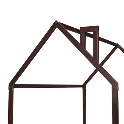 AS21- (Slats are not included) Full Size Wood Bed House Bed Frame with Fence;  for Kids;  Teens;  Girls;  Boys - Likeshoppe 