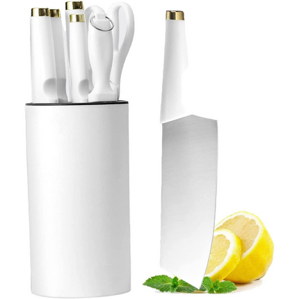 BN9- Kitchen Knife Set with Block, 7-Pieces High Carbon Stainless Steel Chef Knife Sets,White Knife Set with Sharpener Scissors for Cutting Slicing Dicing Chopping - Likeshoppe 